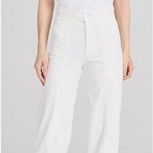FRAME Womens Braided Waistband Wide Leg Jeans White